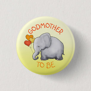 Cute Balloons Elephant Baby Shower Godmother-To-Be 1 Inch Round Button