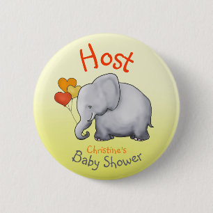 Cute Balloons Elephant Baby Shower Host 2 Inch Round Button