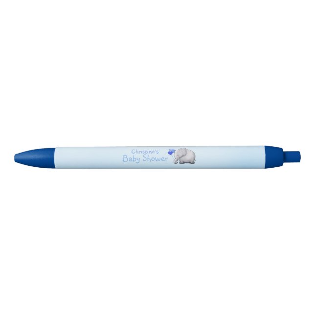 Cute Balloons Elephant Blue Baby Boy Shower Black Ink Pen (Front)