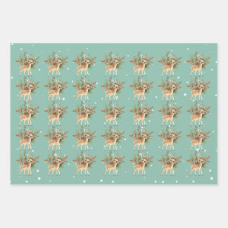 Cute Bambi on Green Background Wrapping Paper Sheet