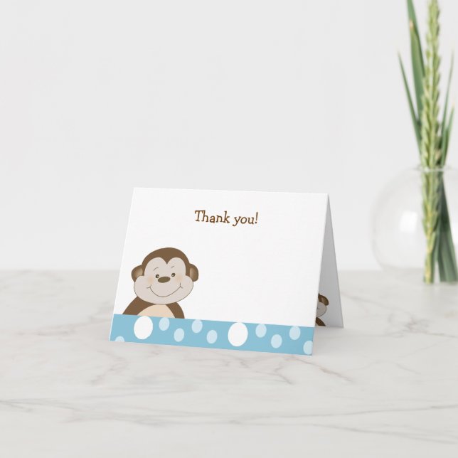 Cute Bambino Monkey Blue Dot Thank you notes (Front)