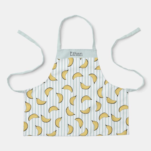Cute Banana Blue and White Stripes Apron (Front)
