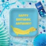 Cute Banana Dogs Custom Party Paper Plate<br><div class="desc">Throw a completely bananas birthday party or other special event with custom party supplies. These paper plates feature a cute illustration of a dog made out of bright yellow bananas. Your personalized message appears in yellow lettering against a bright blue background.</div>