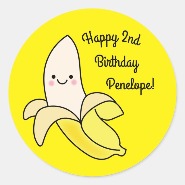 Cute Banana Kids Birthday Kawaii Classic Round Sticker (Front)