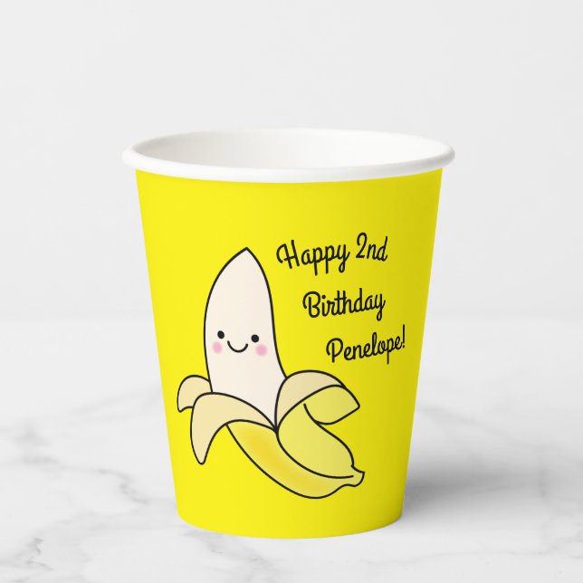 Cute Banana Kids Birthday Kawaii Paper Cups (Front)