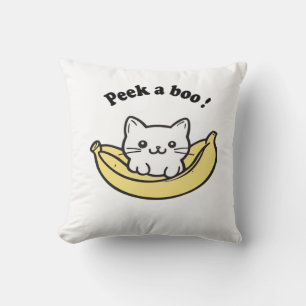 Cute , Banana, Peekaboo !, Japan, , Kitten Throw Pillow
