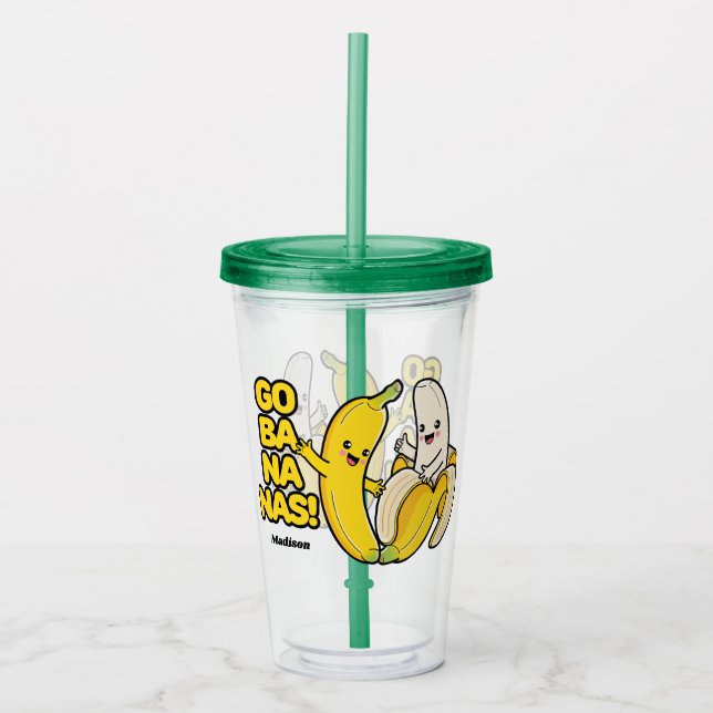 Cute Bananas custom name Acrylic Tumbler (Front)