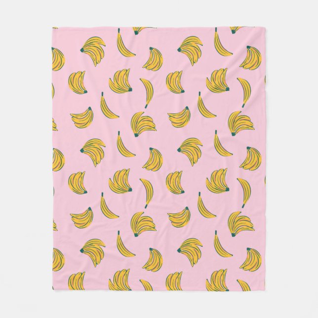 Cute bananas in pink background fleece blanket (Front)