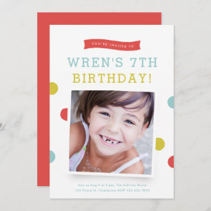 Cute Banner Polk a Dot photo kids birthday party Invitation
