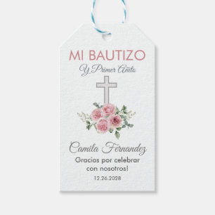 Cute Baptism and First Birthday Pink Roses Favours Gift Tags