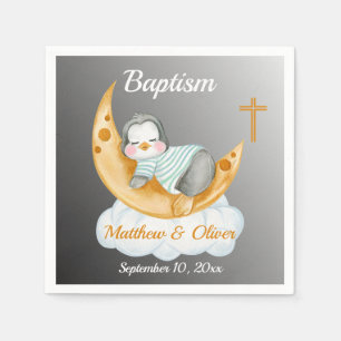 Cute Baptism Baby Penguin And Moon Napkin