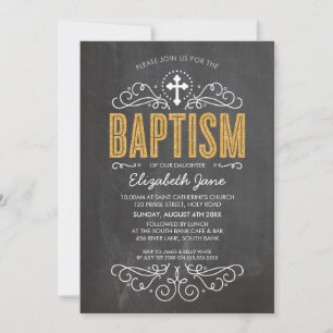 CUTE BAPTISM elegant gold glitter type chalkboard Invitation