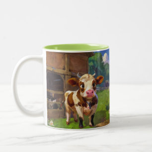 Cute Barn Cow  Two-Tone Coffee Mug