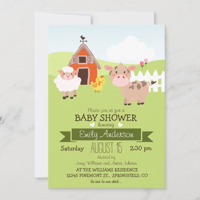 Cute Barn & Farm Animals, Farmer Theme Baby Shower Invitation (Front)