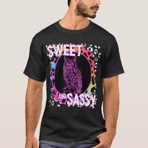 Cute Barn Owl 90s Nostalgia Rainbow Leopard Print T-Shirt