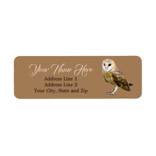 Cute Barn Owl Brown Return Address (Front)
