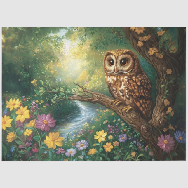 Cute Barn Owl Enchanted Forest Decoupage Tissue Paper (Front)