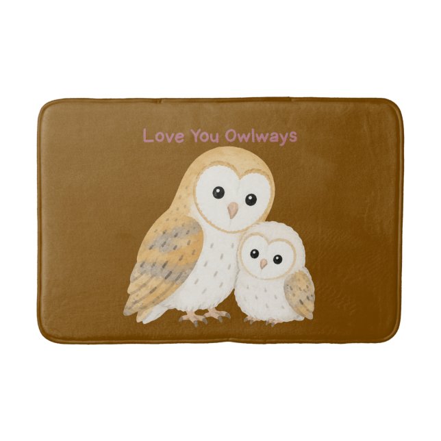 Cute Barn Owl Family Bath Mat (Front)