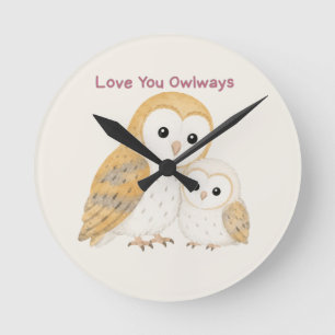 Cute Barn Owl Family Wall Clock