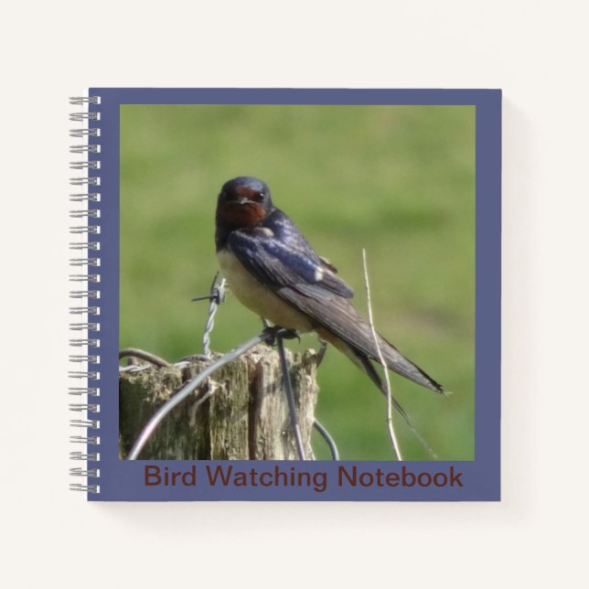 Cute Barn Swallow Cust. Text Birdwatching Notebook (Front)