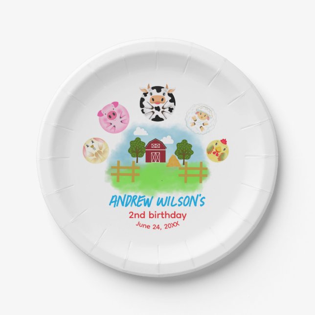 Cute Barn Yard Farm Party Animals Paper Plate (Front)