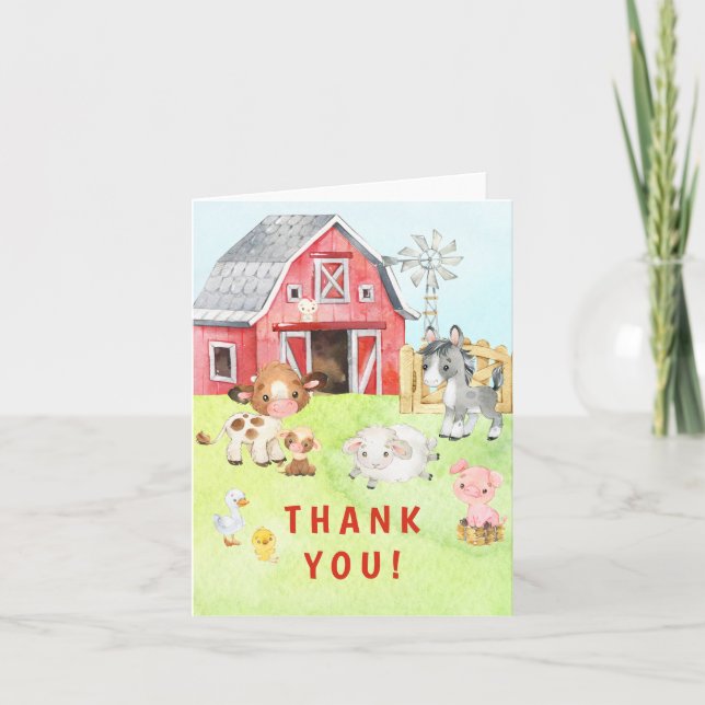 Cute Barnyard amis Baby shower Merci (Devant)