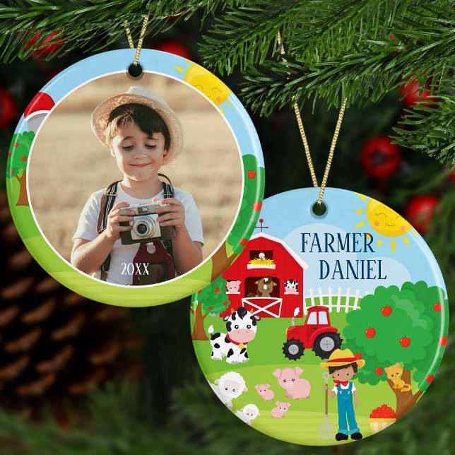 Cute Barnyard Animals, Farmer Photo Christmas Ceramic Ornament (Creator Uploaded)