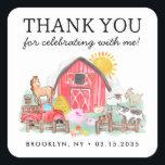 Cute Barnyard Animals Kids Farm Birthday Thank You Square Sticker<br><div class="desc">Cute Watercolor Rustic Barnyard Animals Kids Farm Birthday Thank You for Coming Favour Sticker</div>