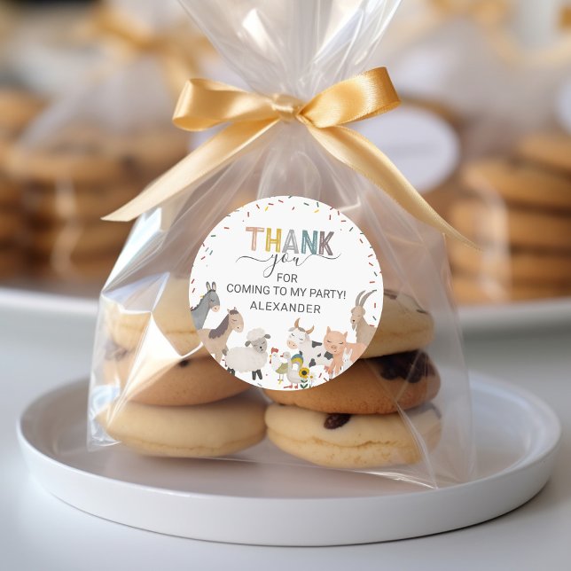 Cute Barnyard Birthday Party Classic Round Sticker (Creator Uploaded)