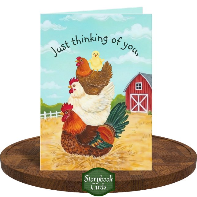 Cute Barnyard Chickens Stack Thinking Of You Card (Creator Uploaded)