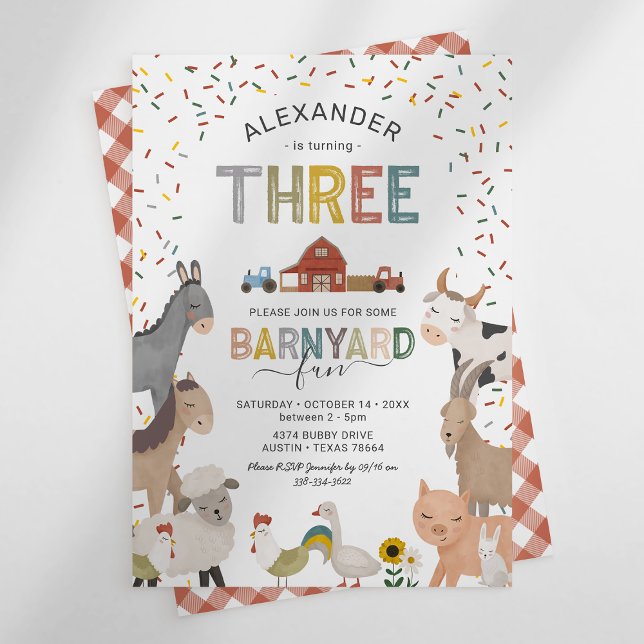Cute Barnyard Farm 3rd Birthday Invitation (Creator Uploaded)