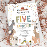 Cute Barnyard Farm 5th Birthday Invitation<br><div class="desc">Cute barnyard petting zoo 5th birthday invitations featuring a simple white background,  party confetti,  adorable farm animals including a cow,  goat,  pig,  sheep,  donkey,  horse,  rabbit,  duck & a rooster,  and a kids birthday celebration template that is easy to customize.</div>