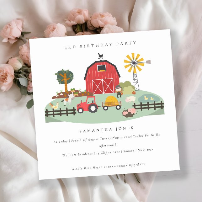 Cute Barnyard Farm Animal Any Age Birthday Thank You Card (Creator Uploaded)