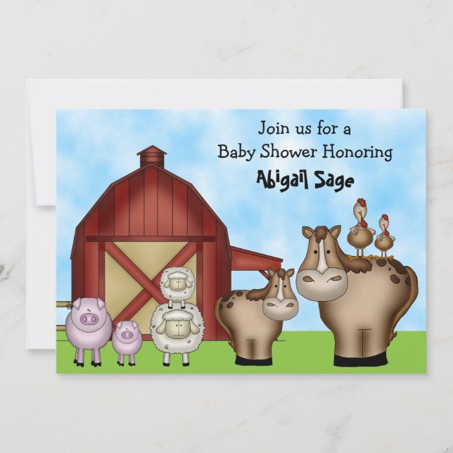 Cute Barnyard Farm Animal Baby Shower Invitations (Front)