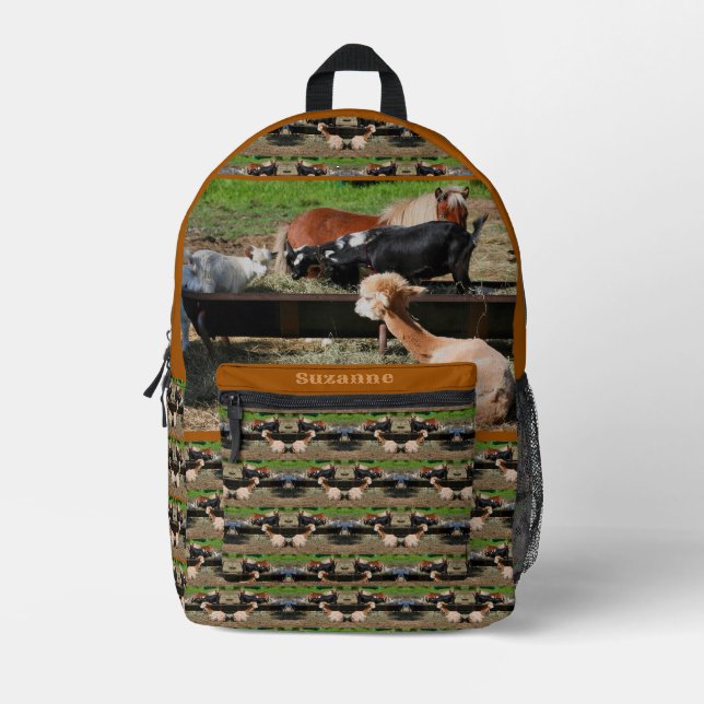 Cute Barnyard Farm Animal Breakfast Personalized Printed Backpack (Front)