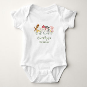 Cute Barnyard Farm Animals 1st Birthday Outfit Baby Bodysuit
