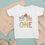 Cute Barnyard First Birthday Baby T-Shirt<br><div class="desc">Cute barnyard 1st birthday party t-shirt featuring adorable farm animals including a cow,  goat,  pig,  sheep,  donkey,  horse,  rabbit,  duck & a rooster,  the age of the child,  and the kids name in a elegant script font.</div>