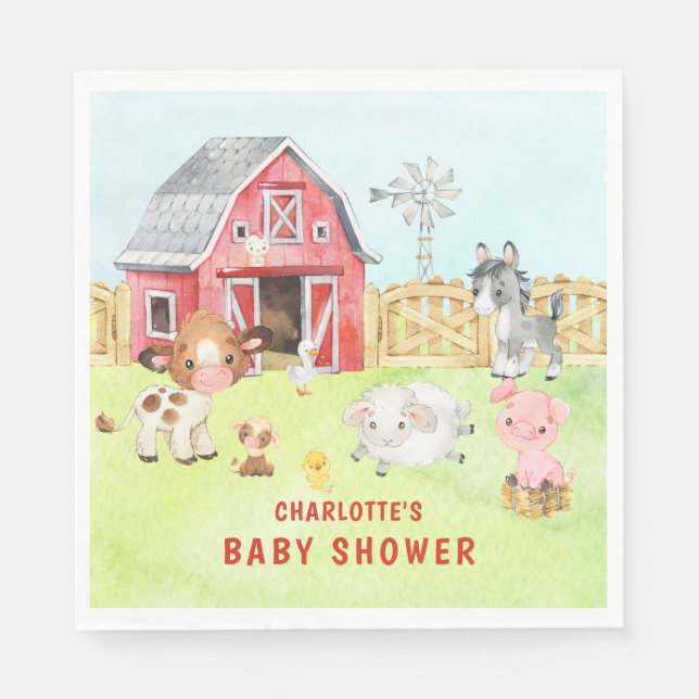 Cute Barnyard Friends Baby Shower Napkin (Front)