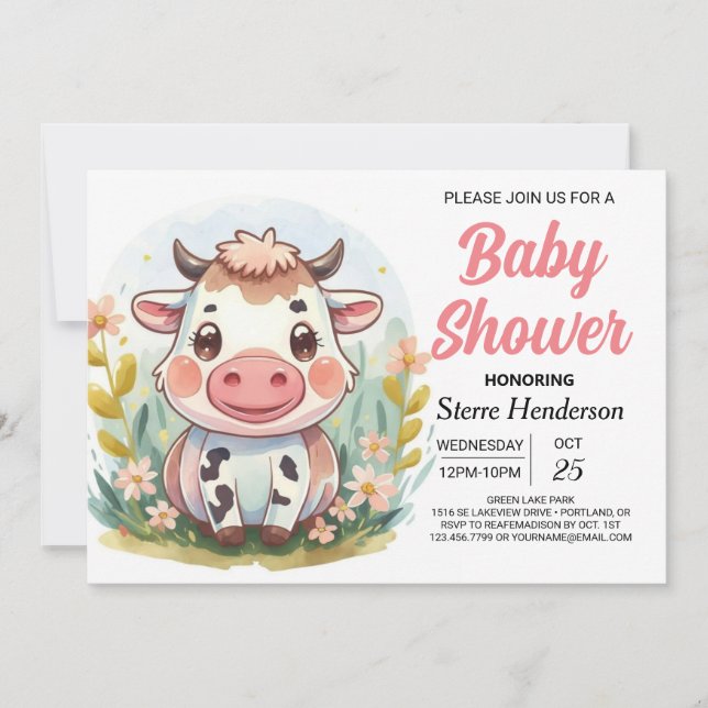 Cute Barnyard Printable Cow Baby Shower Invitation (Front)