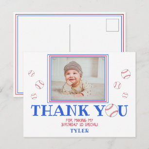 Cute Baseball Ball Birthday Thank you Photo Card