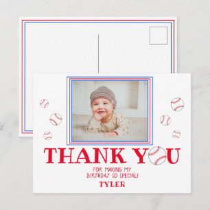 Cute Baseball Ball Birthday Thank you Photo Card