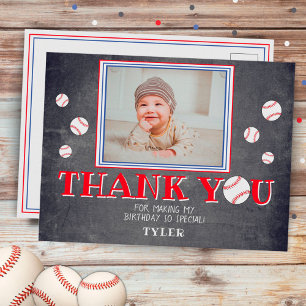Cute Baseball Birthday Thank you Photo Card