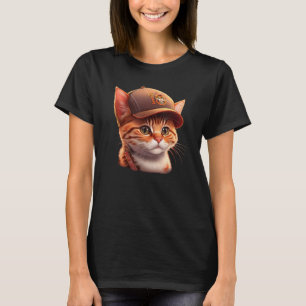 Cute Baseball Cap Wearing Cat T-Shirt