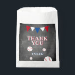 Cute Baseball Chalkboard Kids Birthday Thank you Favour Bag<br><div class="desc">Cute baseball chalkboard birthday thank you favour bag for kids to thank their friends and family. Simple thank you bag for kids - a boy and a girl. The card has a baseball theme - two baseballs and red, blue and white bunting flags. The background is a trendy chalkboard. Personalize...</div>