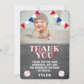 Cute Baseball Chalkboard Kids Photo Birthday Thank You Card (Front)