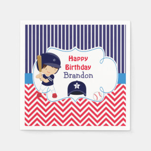 Cute Baseball Dark Hair Boy Birthday Party Napkin