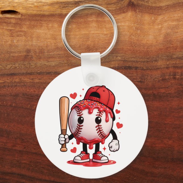 Cute Baseball Drip Cartoon Mascot Kids Sports Tee Keychain (Front)