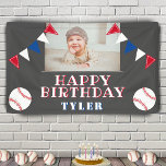 Cute Baseball Flags Kids Photo Birthday Party Banner<br><div class="desc">Cute Baseball Flags Kids Photo Birthday Party Banner. The design has two baseballs and birthday party bunting flags in red,  blue and white colours. Add your photo and personalize it with your name and text and make your own birthday party banner. Great for children.</div>