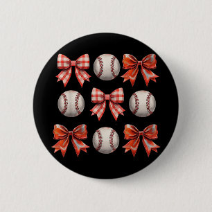 Cute Baseball Girls Toddler Kids Coquette Bow Base 2 Inch Round Button