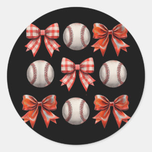 Cute Baseball Girls Toddler Kids Coquette Bow Base Classic Round Sticker